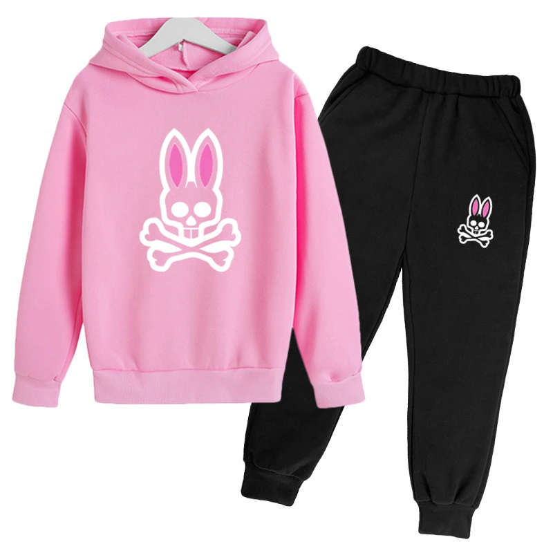 

Children Clothes Kids Hoodie+Pants Suits Psycho Bunny Printing Boys Girls Casual Sweatshirt Spring 3-12 Years Toddler 2pcs Sets