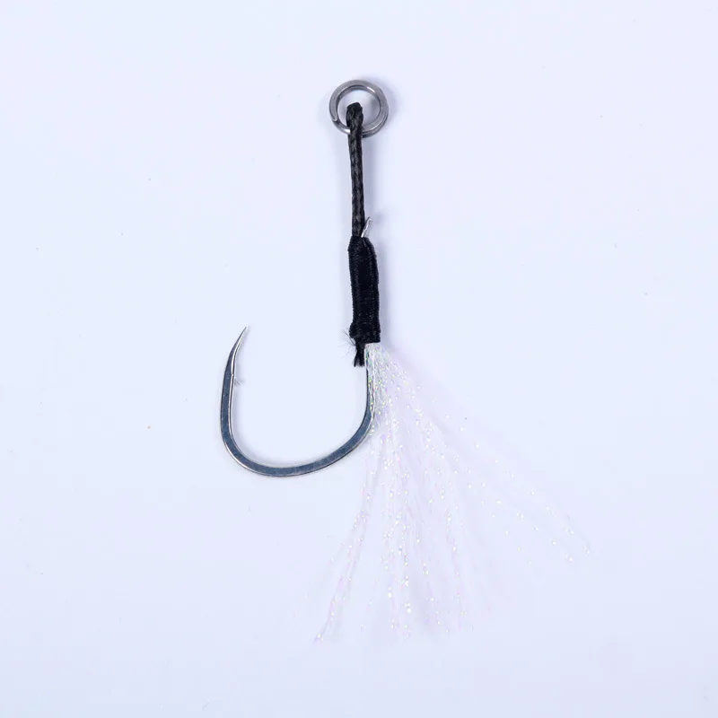 20pcs Assist Hook Short PE Line Feather Split Ring Jigging Spoon Saltwater for 10-60g Fishing Lure Metal Jig Tail Thread hook - купить по