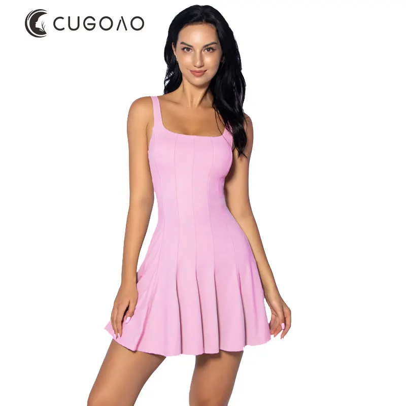 

CUGOAO модное теннисное платье без рукавов с прикрепленными шортами для женщин сексуальные плиссированные платья для гольфа и бадминтона спо...