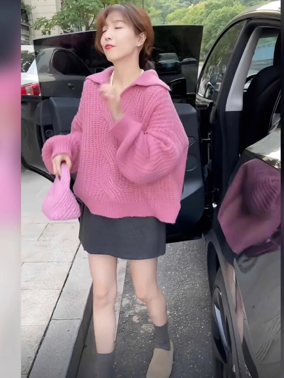 Корейская серия Idle Sle высококачественный розово-красный вязаный свитер женский