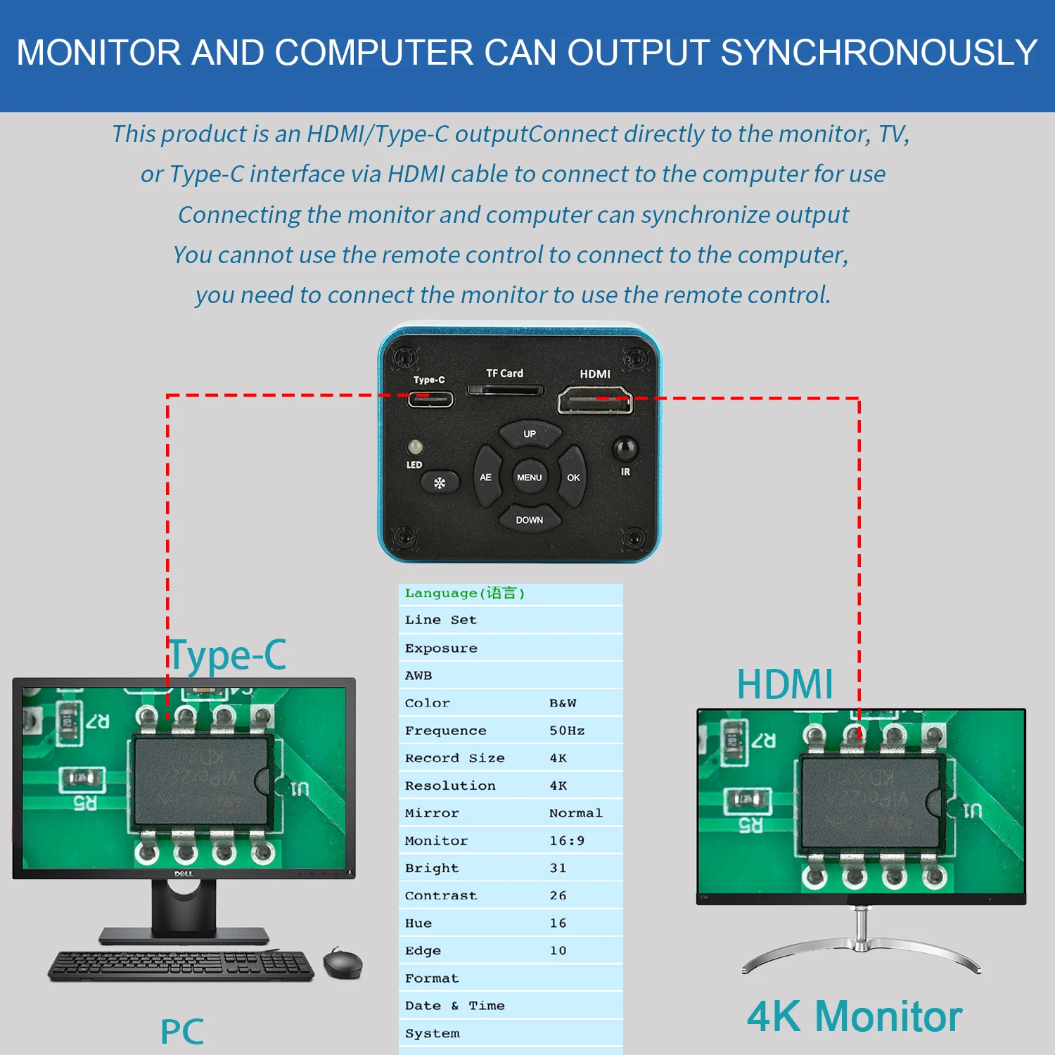 Камера для микроскопа KOPPACE 4K HD с выходом HDMI/Type-C разрешением 8 3 мегапикселя