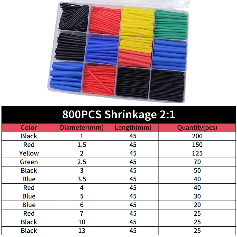 

Комплект термоусадочных трубок, 127-800 шт., изоляционная оболочка, термостойкая, различное электрическое соединение, защитная обмотка для кабеля