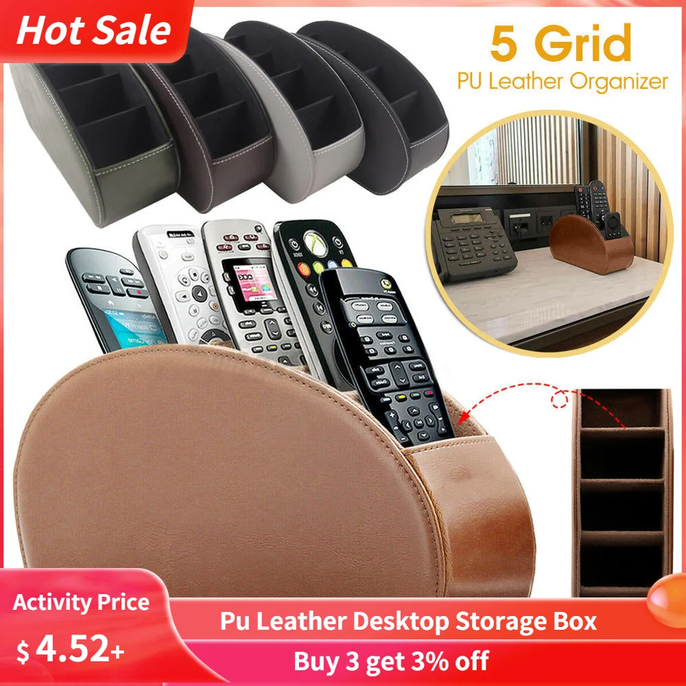 

New Arrival 5/3 Grid Pu Leather Desktop Organizer Pen Remote Control Phone And Tv Holder Desk Storage Box Office Home Stationery
