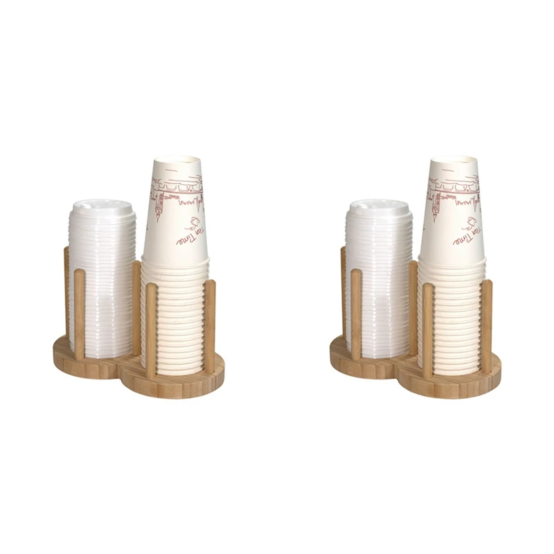 

2X Disposable Cup Storage Holder Rack Shelf Water Tea Cups Wood Dispenser With Longer Stick Mug Display Stand,2