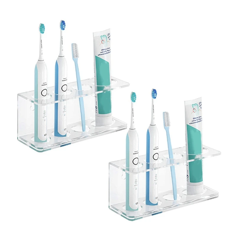 

Настенный держатель для электрической зубной щетки, 2 шт., 4 слота, акриловая подставка для хранения зубной пасты и очищающего средства, подв...