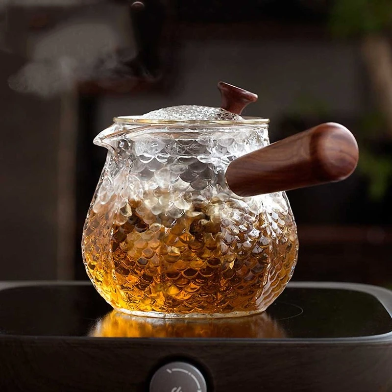 

Термостойкий стеклянный чайник ручной работы, 500 мл, заварник для чая, чайник с деревянной ручкой для кипячения, чайник для кофе, чайник для П...