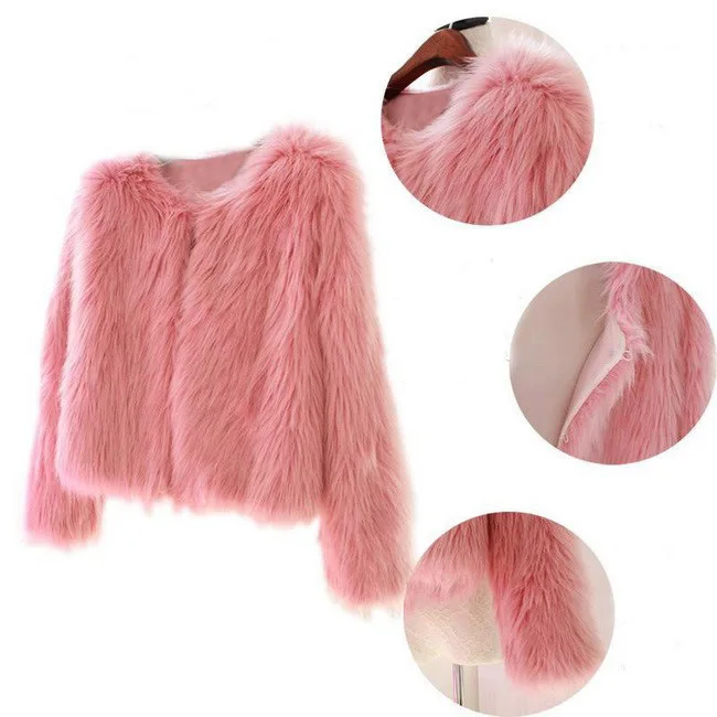 Autumn Winter Fashion Imitation Fox Fur Coat Pink Coat Women's Short Long-sleeved O-Neck Fur Coat Large Size 6XL Free Shipping
