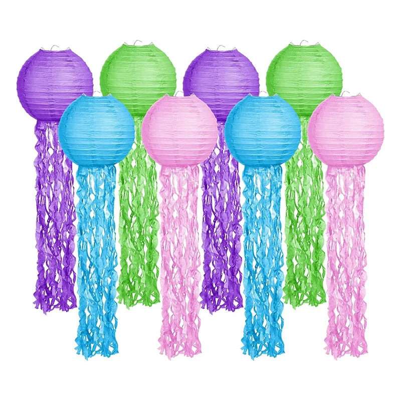 

8 Piece Jellyfish Paper Lantern Party Decorations Pink Purple Blue Green Mermaid Hanging Wishing Lanterns
