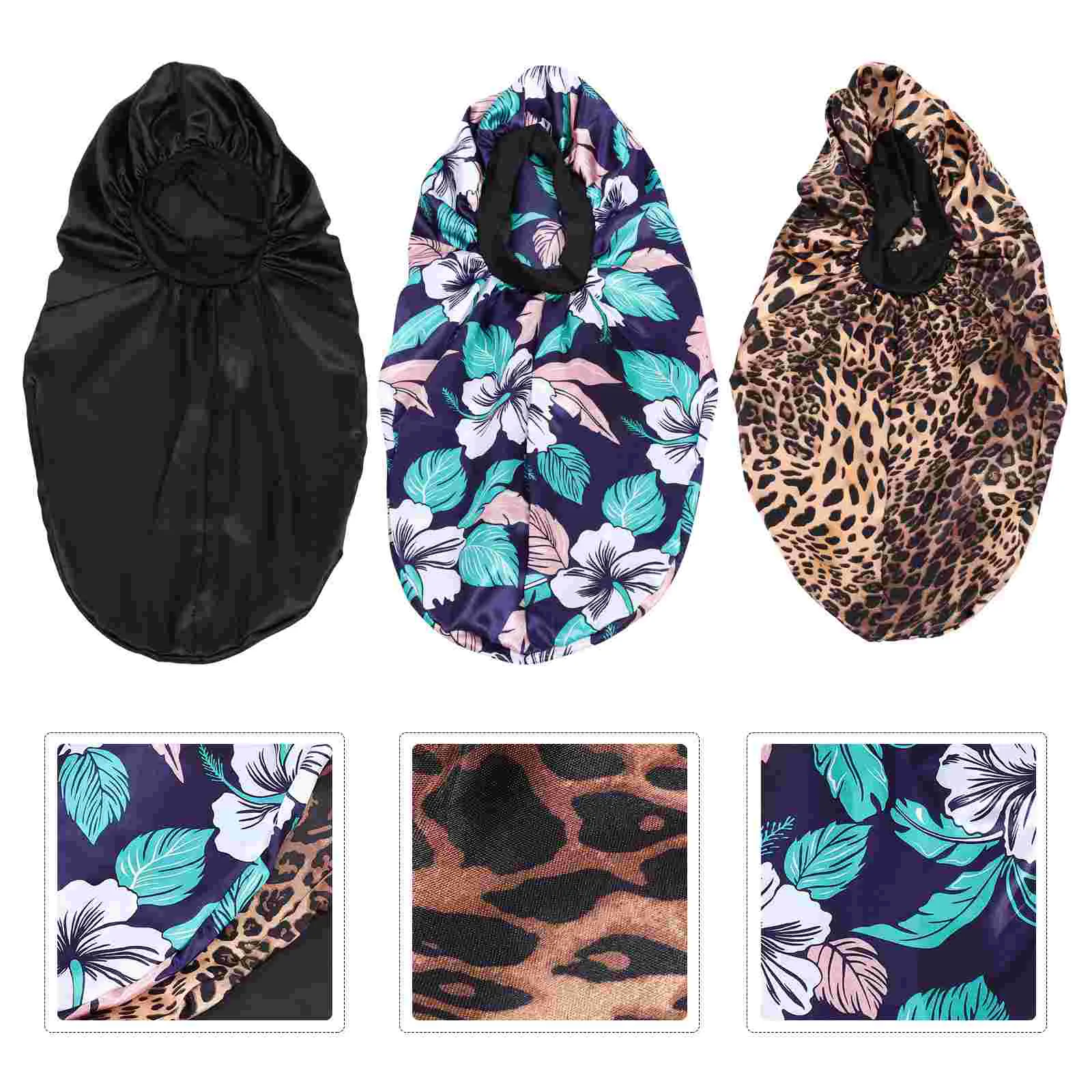 

3Pcs Long Hair Sleep Hat Elastic Imitated Silk Hat Long Braids Curly Hair Wrap