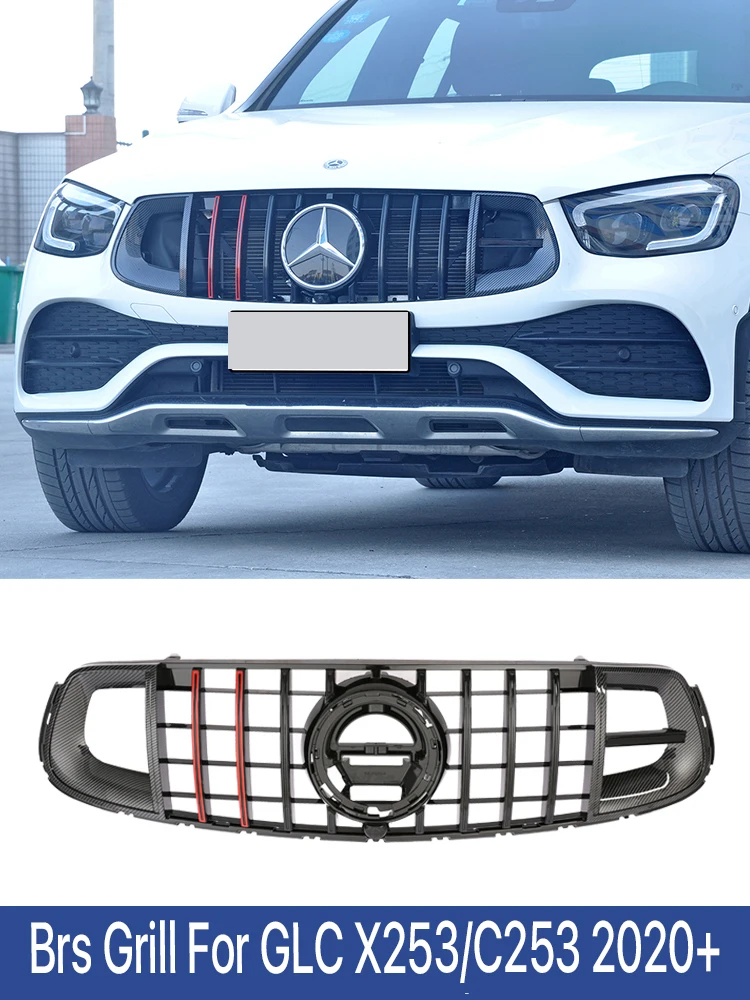 

Black Red Front BumperGrill Brs Style BBQ Car Hood Grille For Mercedes Benz GLC X253 C253 200 250 260 300 A@M-G 2020 2021 2022