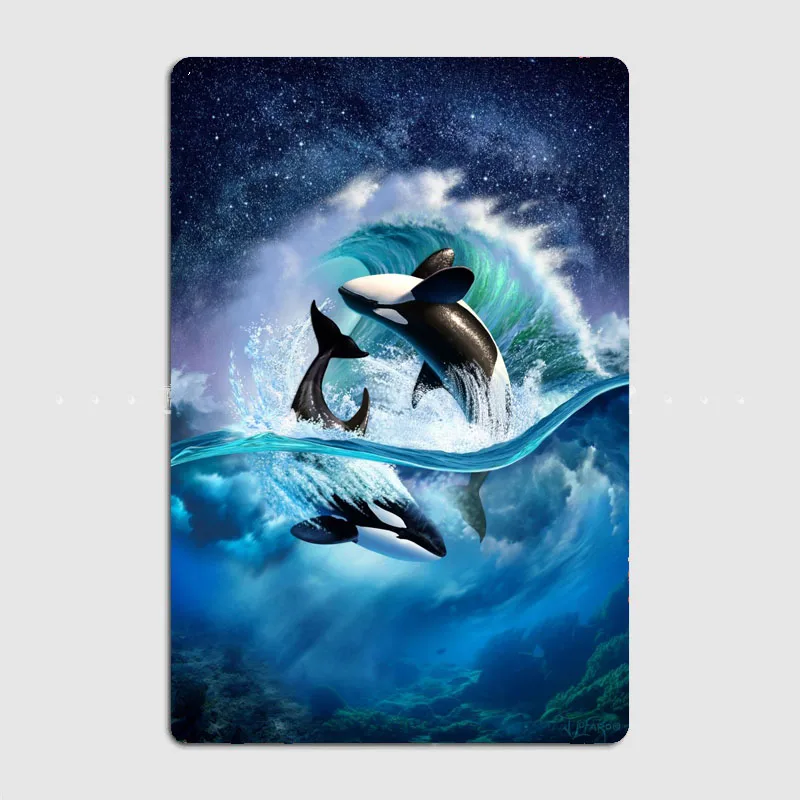 

Orca Wave Metal Plaque Pub Painting Wall Mural Printed Sign Tin Sign Poster