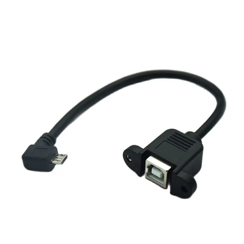 

90 Degree Left Angled Micro USB 5pin otg Cable Male to USB B Female Panel Mount Type Cable with Screws for tablet hard disk 20cm