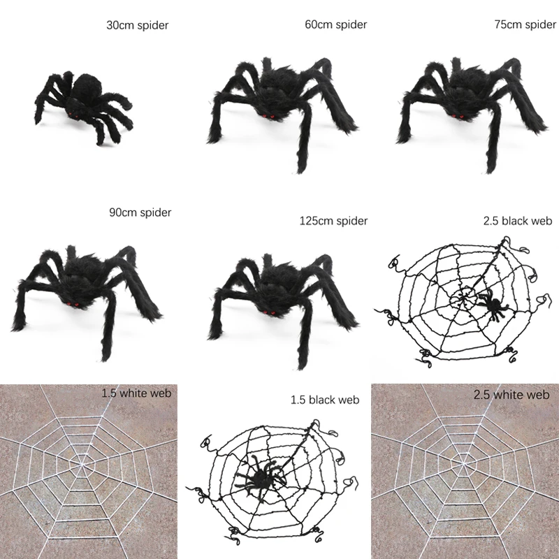 

30cm/60cm/75cm/90cm/125cm/ Black Spider Spider Web Halloween Decoration Haunted House Prop Indoor Outdoor Giant Decor