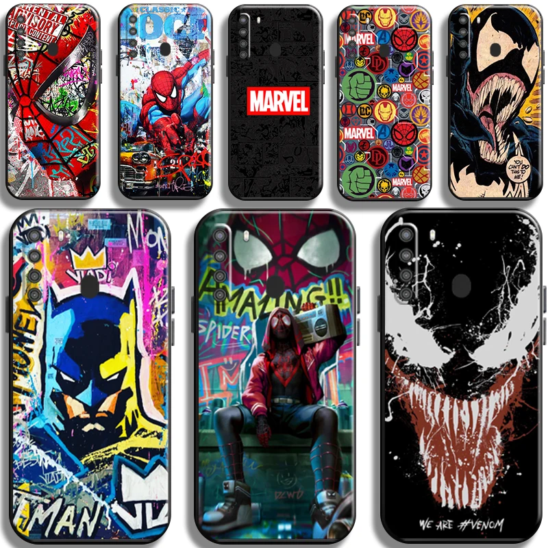 

Marvel Logo For Samsung Galaxy A21 A21S Phone Case Coque Shockproof Shell Back Liquid Silicon TPU Black Funda Carcasa