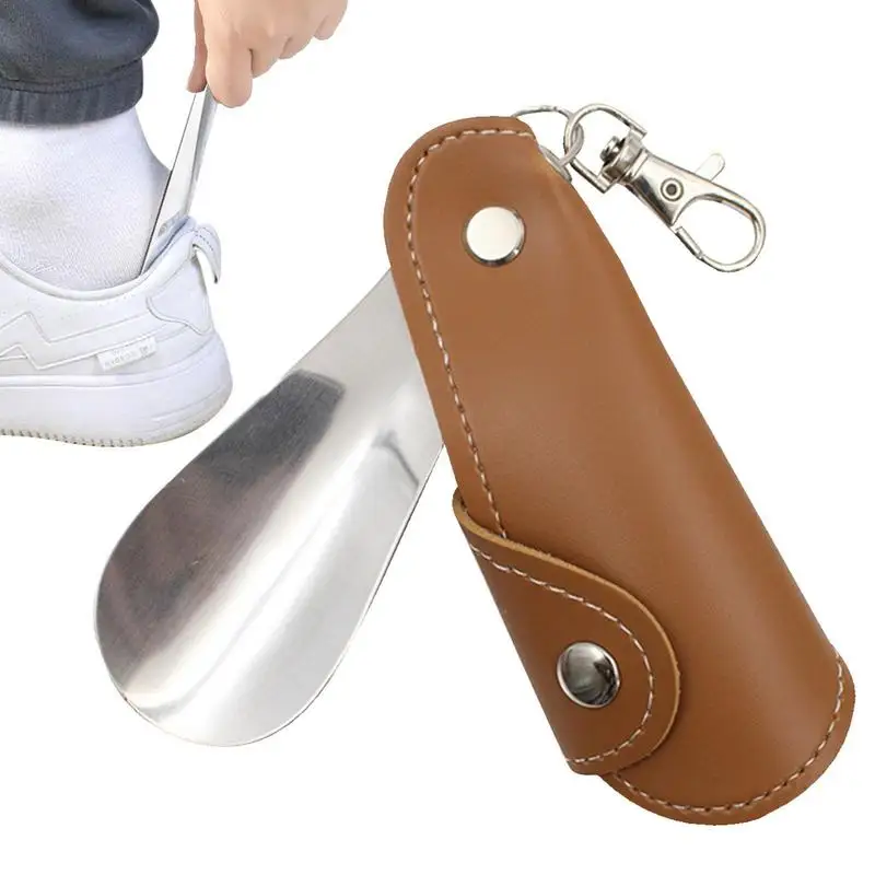 Travel Travel Shoe Horn Pu Leather Handle Grip Shoehorn With With Keychain Portable Short Shoehorns For Boots Dress