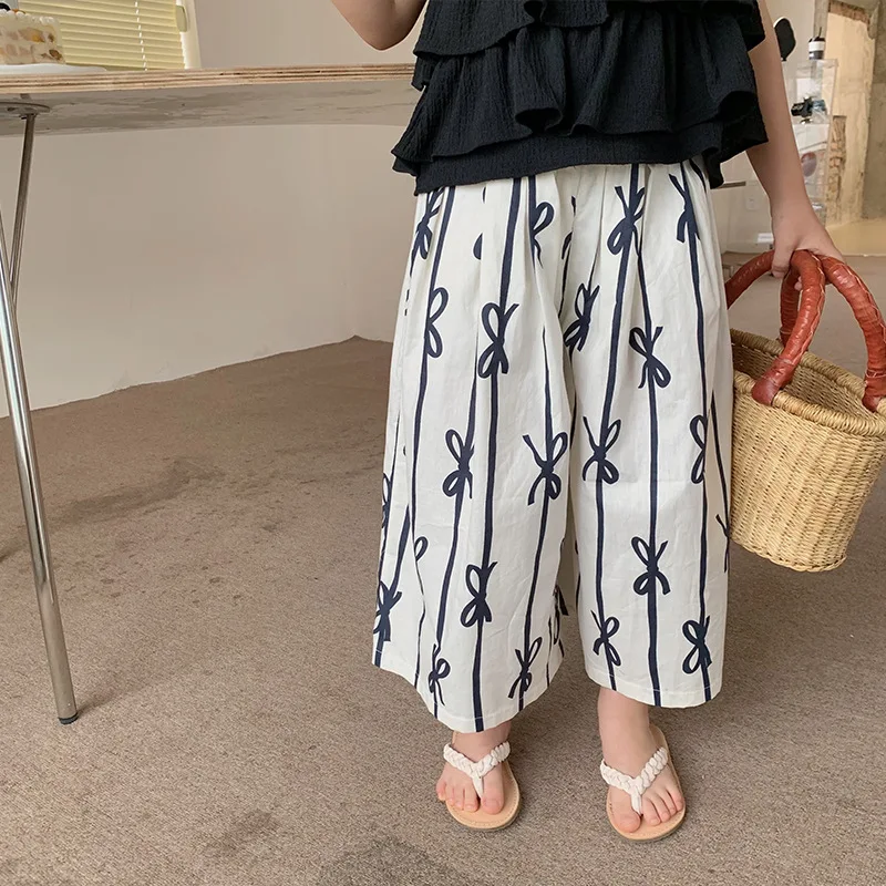

Girls' pants summer 2022 new children's printed wide leg thin trouser 11-112