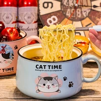 large bowl cartoon mug creative fashion large capacity spoon with lid ceramic instant noodle bowl girl dormitory student office