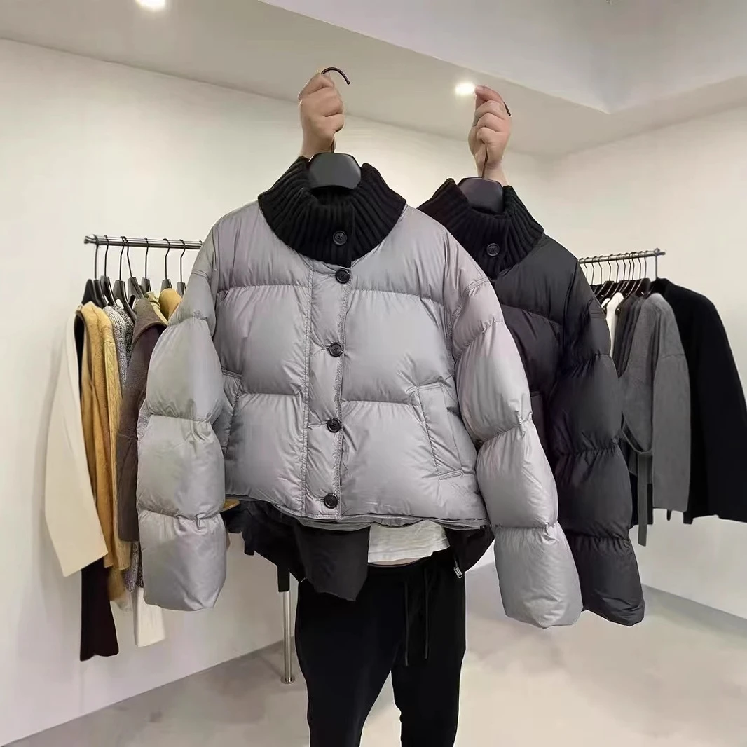 Корейский Sle теплый 90 белый утиный пуховик женский лоскутный вязаный воротник