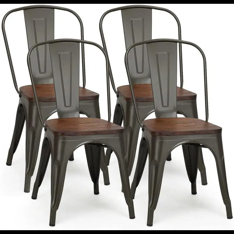 

Стулья Wfs, металлическая искусственная кожа, мебель для столовой, набор из 4, деревянное сиденье, штабелируемые, бистро, кафе