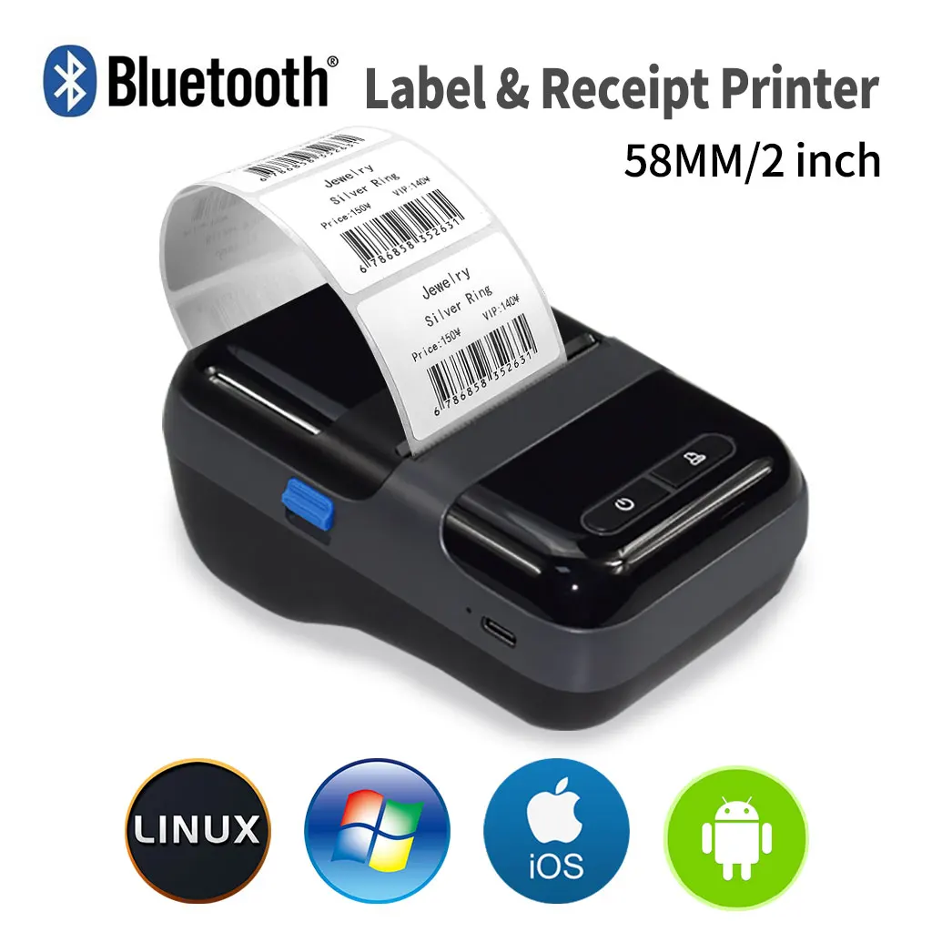 

2 inch 58mm Mini Wireless Portable Sticker/Label/Receipt Thermal Printer Bluetooth Compatible Android and iOS with free SDK