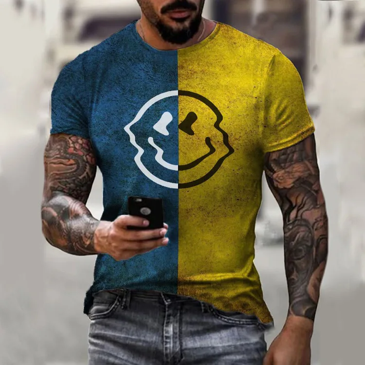 

2022 New evil smiling face cross-border e-commerce new 3DT shirt men's European and American large size round collar short sleev