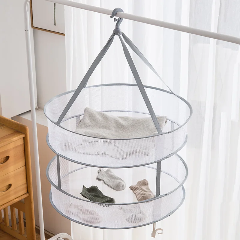 Clothes Drying Basket Hanging Sweater Net Pocket Thickened Anti-Deformation Cardigan Drying Rack Socks Drying Bag Double Layer