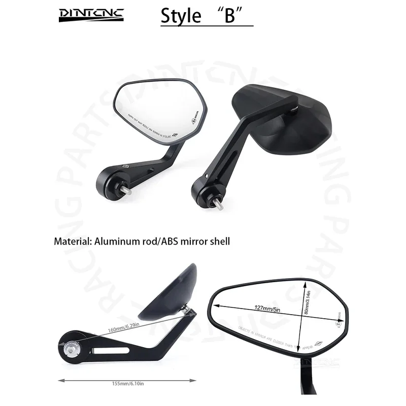 Фото Для мотоциклов YAMAHA MT-07 2025, MT09 2021-2023, FZ, MT07, MT-09 SP: Боковые поворотные зеркала E9 на руль (зеркала на конец руля) №5