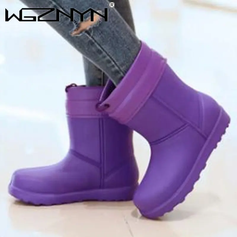 

Женские уличные бархатные сапоги без шнуровки, водонепроницаемые Нескользящие рабочие сапоги из ЭВА в стиле ретро на платформе, зимние теп...