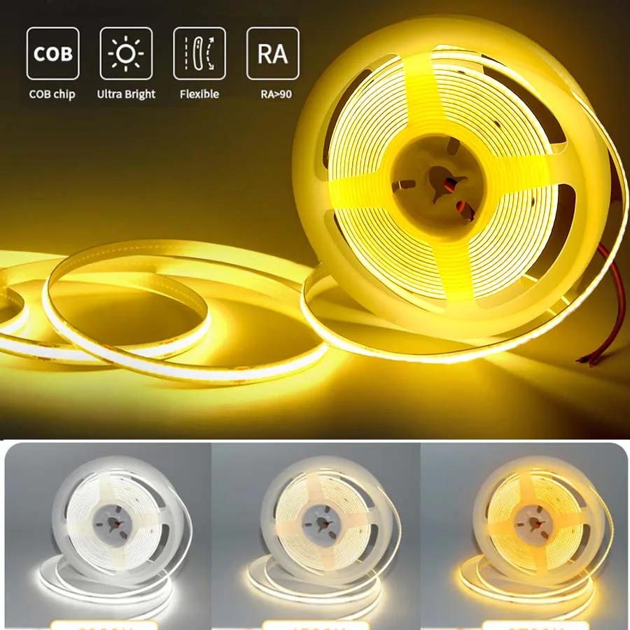 

GGBEE COB светодиодная лента 1/5/10 м 12/24В 320leds/м для дома 3000/4000/6000К