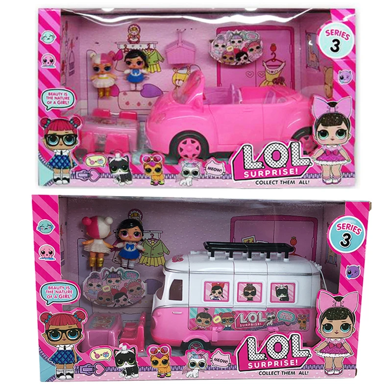 

LOL Surprise Dolls Toys Original Anime Figures LOL Airplane Bus Car Model Set Collection Toys for Girls Birthday Christmas Gifts