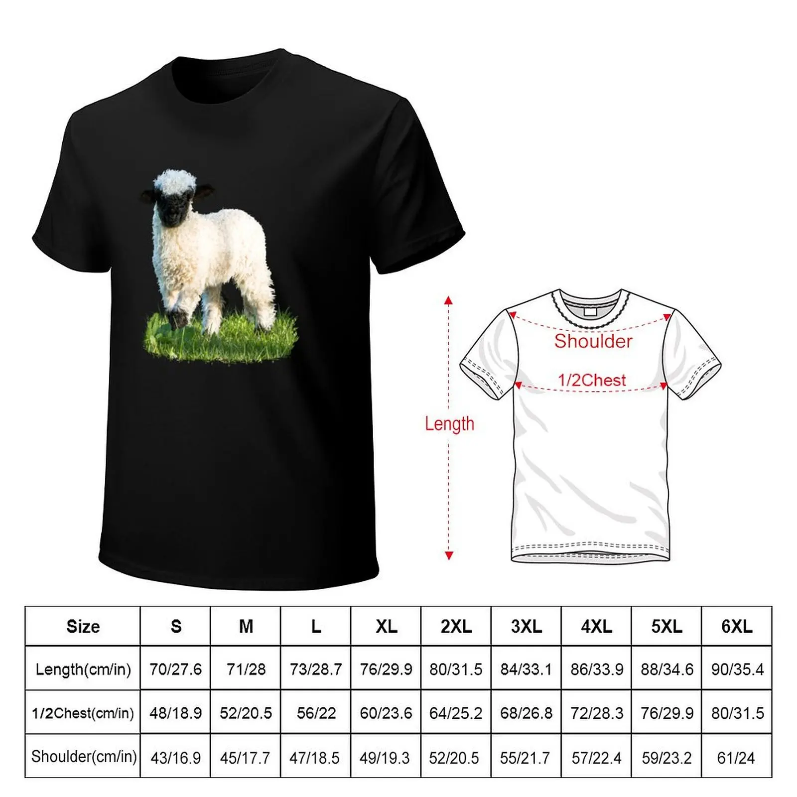 Фото Футболка Valais Blacknose Lamb in a Meadow, заготовки для одежды больших размеров, футболки с аниме, черные футболки для мужчин №2