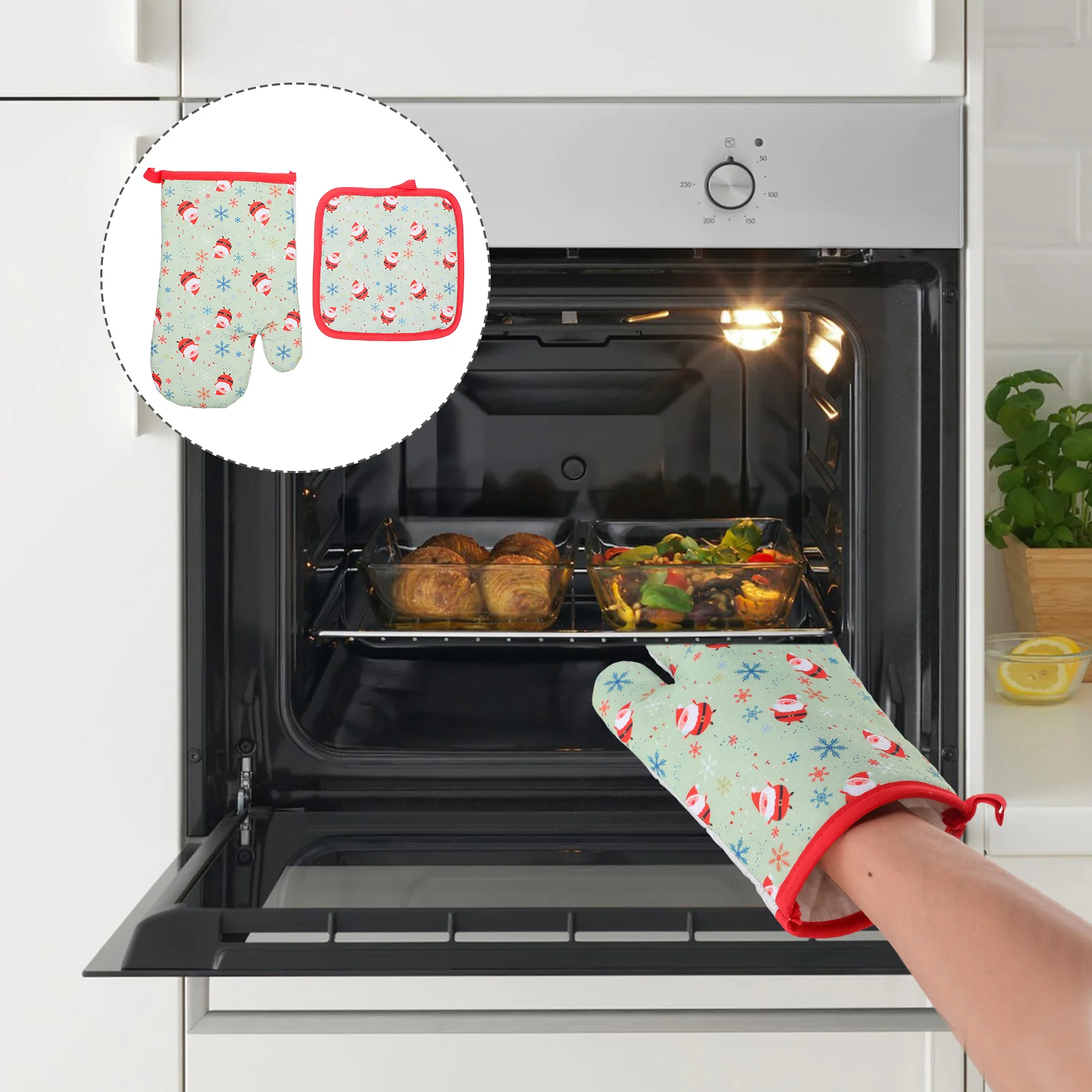 

Placemat Holders Oven Mitts Heat Resistantpot Washable Christmas Glove Gloves Cookingnon Nonslip Insulated Plaid Pads Hot