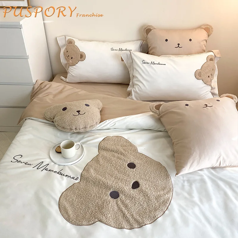 

Baby Bedding Sets Cute Cartoon Bear Newborn Bed Sheet Pillow Case 4 Piece Set Cotton Textile Soft Comfortable Kids New Quilt
