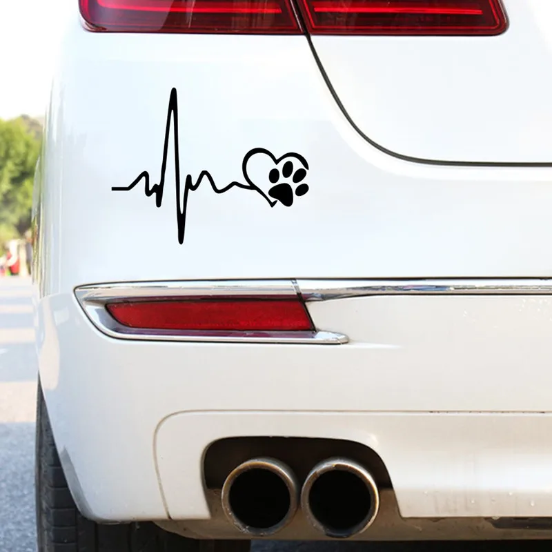 Забавные автомобильные наклейки Cardiogram с принтом лапы любимой собаки, светоотражающие виниловые автомобильные аксессуары, креативные черные/белые наклейки