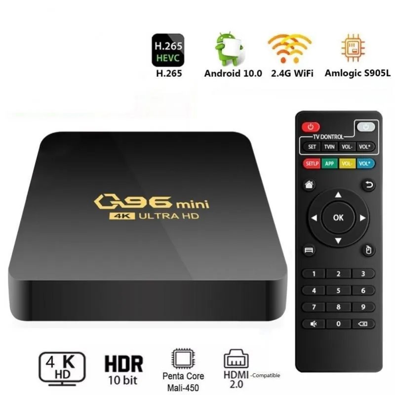 

2023 New Q96 Mini TV Box 4K Android 10.0 1GB 8GB Amlogic S905L Quad Core Processor Multi Language Smart TV Box