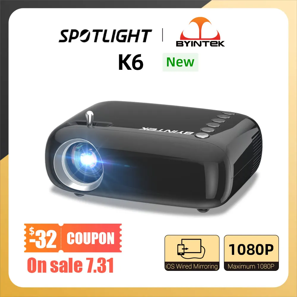 Мини-проектор BYINTEK K6 портативный домашний кинотеатр ЖК-проектор Full HD 720P 1080P видео большой экран проектор