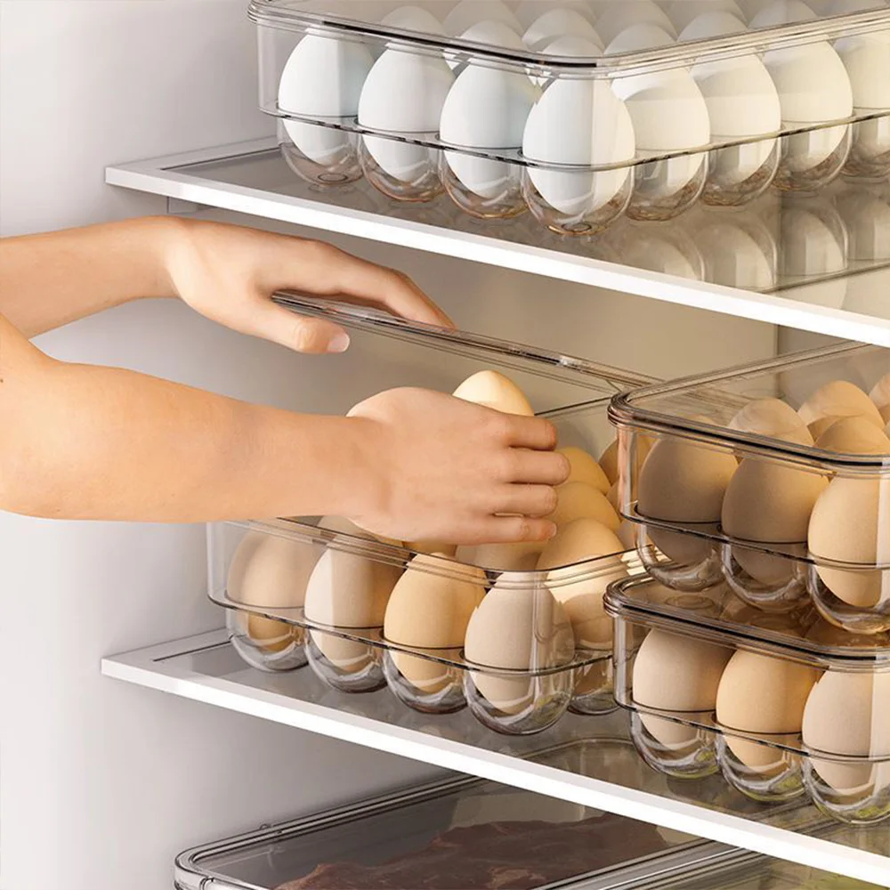 

Transparent Egg Storage Box Egg Tray Containers Kitchen Refrigerator Organizer Eggs Dispenser Fresh Preservation 18/24 Grids