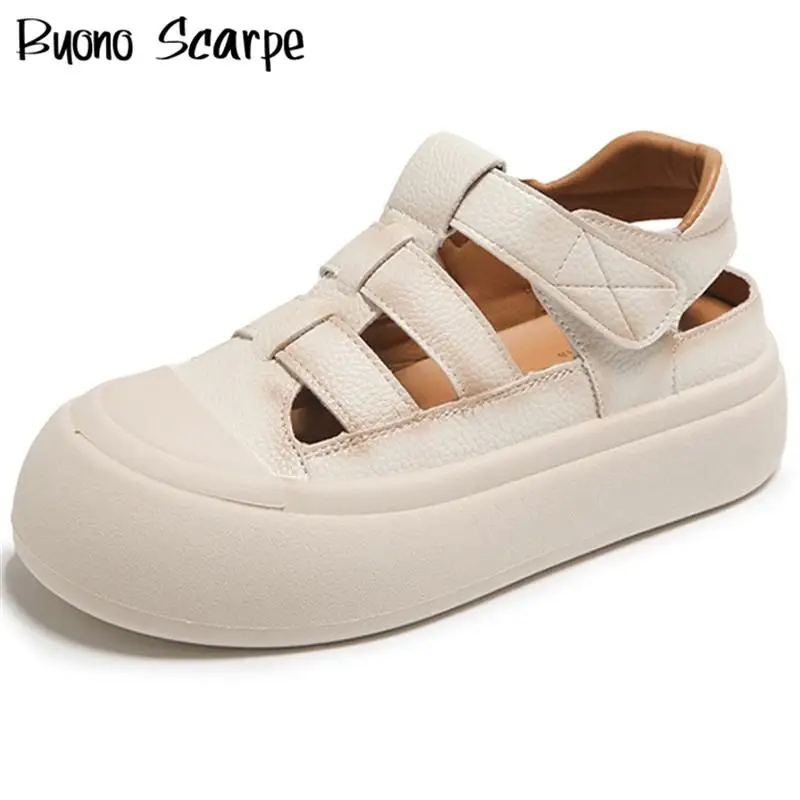 

Сандалии женские в стиле ретро, мягкие дышащие босоножки на толстой плоской подошве, на липучке, Повседневная летняя обувь, новая модель