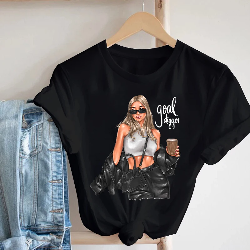 

Summer Black Tshirt Lady Fashion Goal Digger Print Short Sleeve Clothing Women T-Shirt Harajuku Graphic Female Tees Tops T shirt