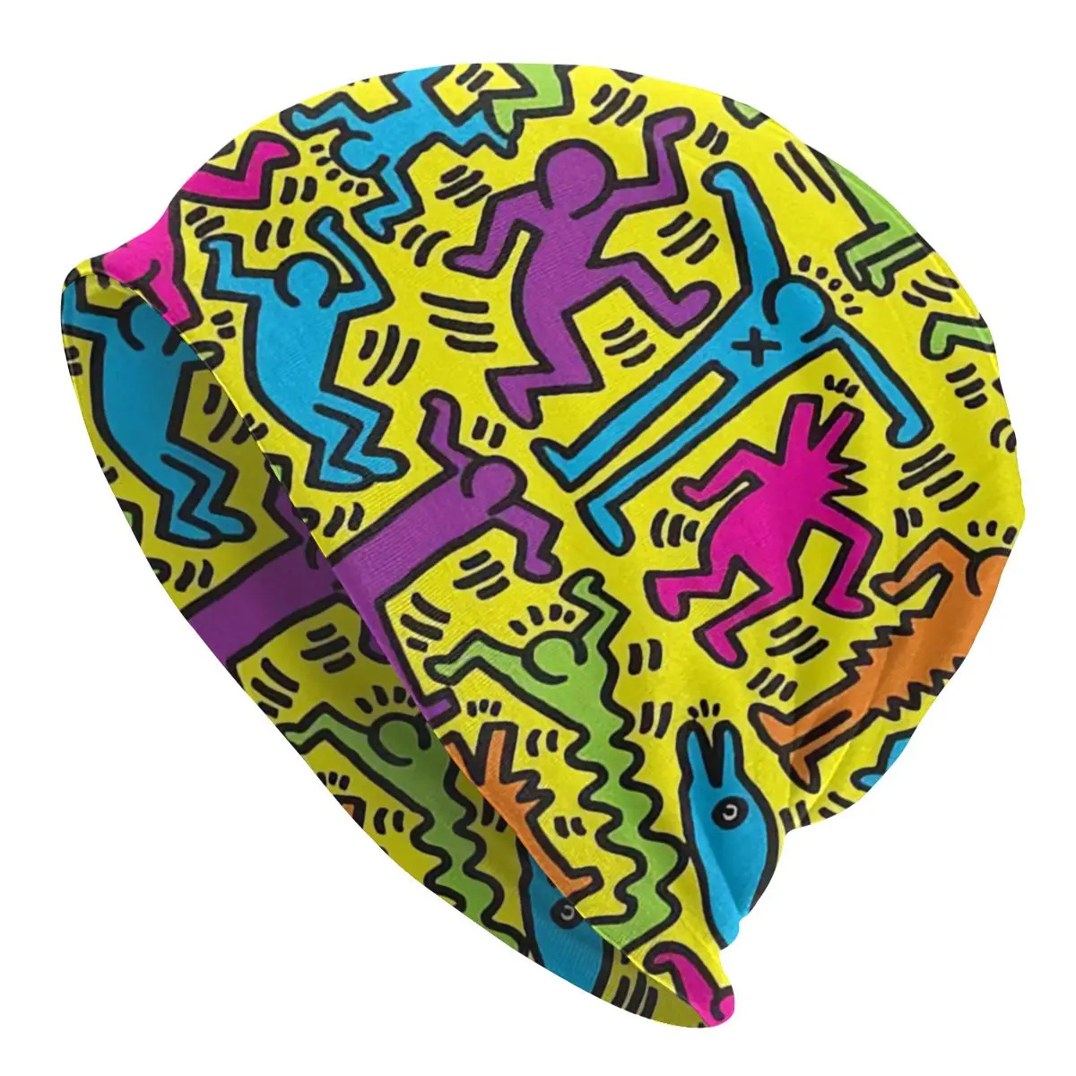 

Colorful Graffiti Art Haring Beanie Bonnet Knitting Hat Hip Hop Keith Abstract Geometric Warm Winter Skullies Beanies Caps Ski