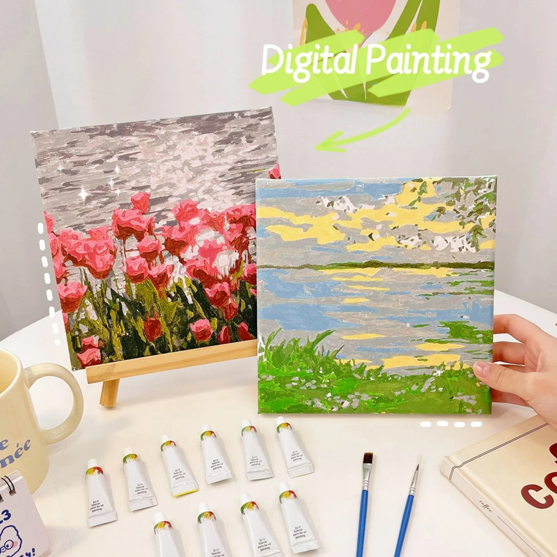 

Tulip Digital Oil Painting DIY Ins Filling Graffiti Hand-Painted Draw Children's Art Coloring Decorative Painting Handmade Gift