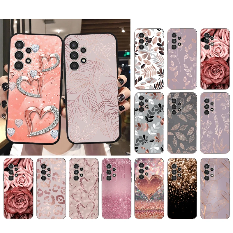

Phone Case for Samsung Galaxy A73 A13 A22 A32 A71 A33 A52 A53 A72 A73 A51 A31 A23 A34 A54 A52 A53S Rose Gold Diamond Heart