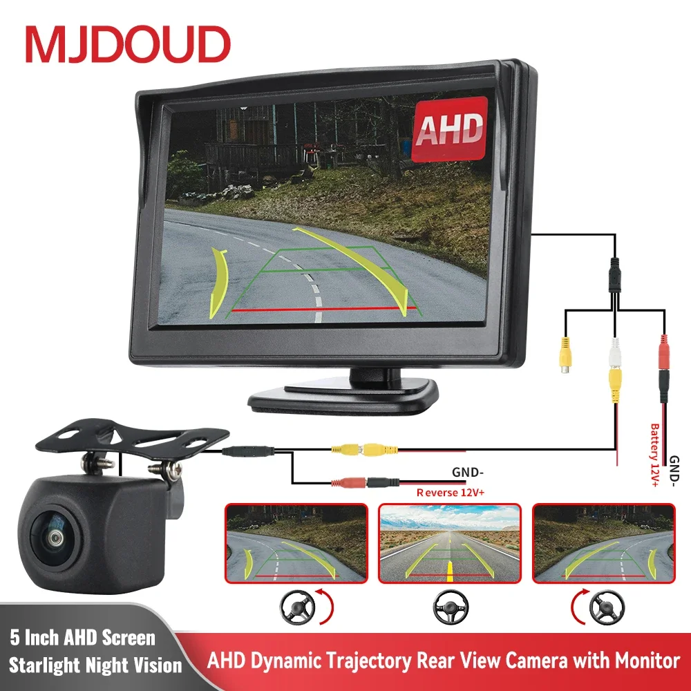 Фото MJDOUD Автомобильная камера заднего вида Ahd1080P с динамическими линиями для монитора автомобиля, камера заднего вида с 5-дюймовым экраном AHD №1