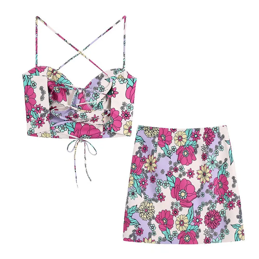 Женская одежда новинка 2022 модный короткий топ на шнуровке с цветочным принтом