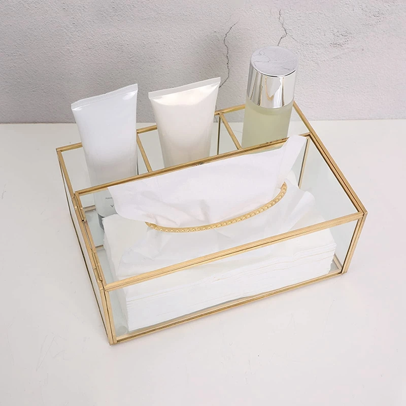 

Золотая коробка для салфеток прямоугольная прозрачная стеклянная коробка для косметических салфеток для дома диспенсер для салфеток Геом...