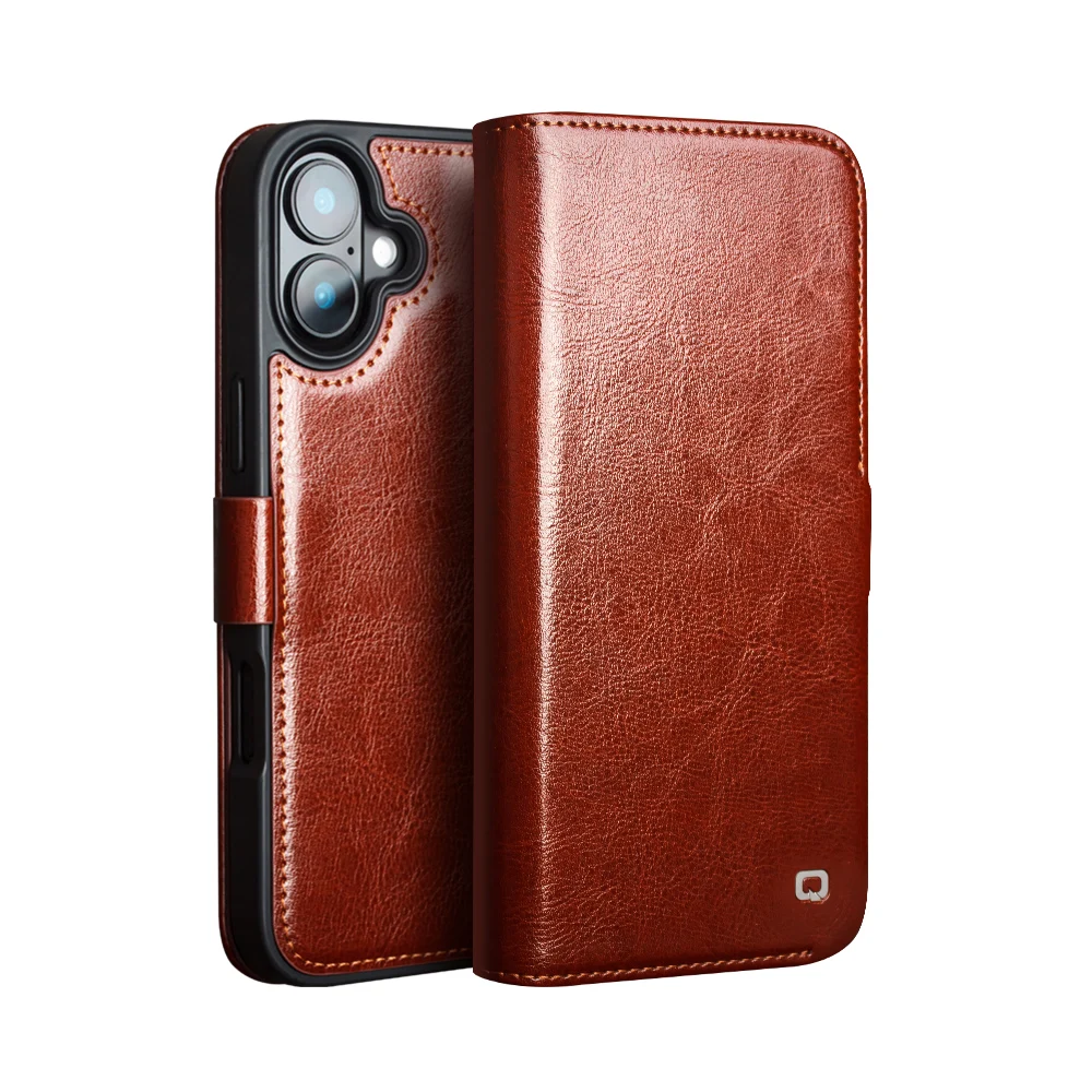 Фото Чехол Qlialino Premium из натуральной яловой кожи из натуральной кожи для Iphone 16, 15, 14, 13, 12 Pro Max, чехол с магнитной кнопкой №2