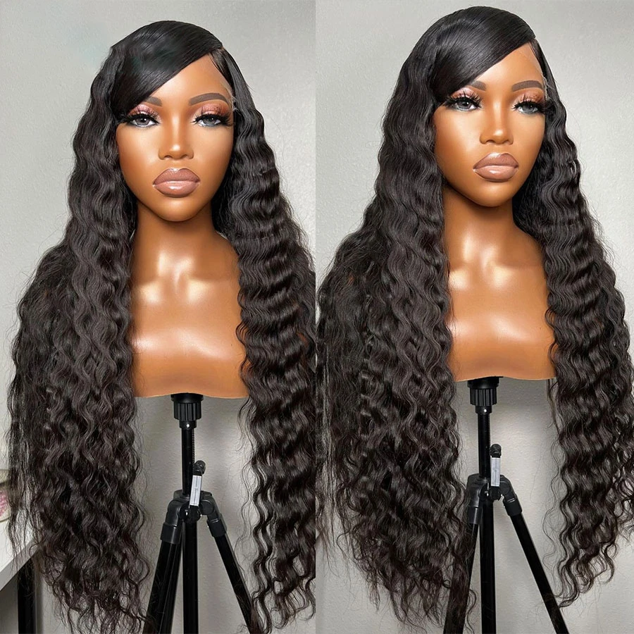 

Middle Part Soft 180Density Preplucked 26“Long Black Deep Wave Natural Hairline Glueless Lace Front Wig For Women BabyHair Daily