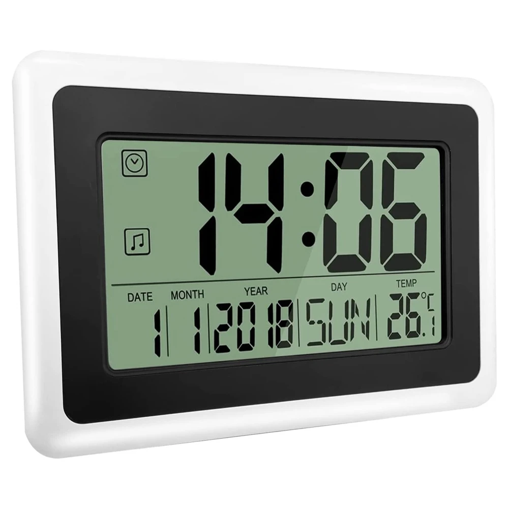 With Calendar & Temperature,large Lcd Screen Alarm Clock With Extra Large Digits, Easy To Read And Set