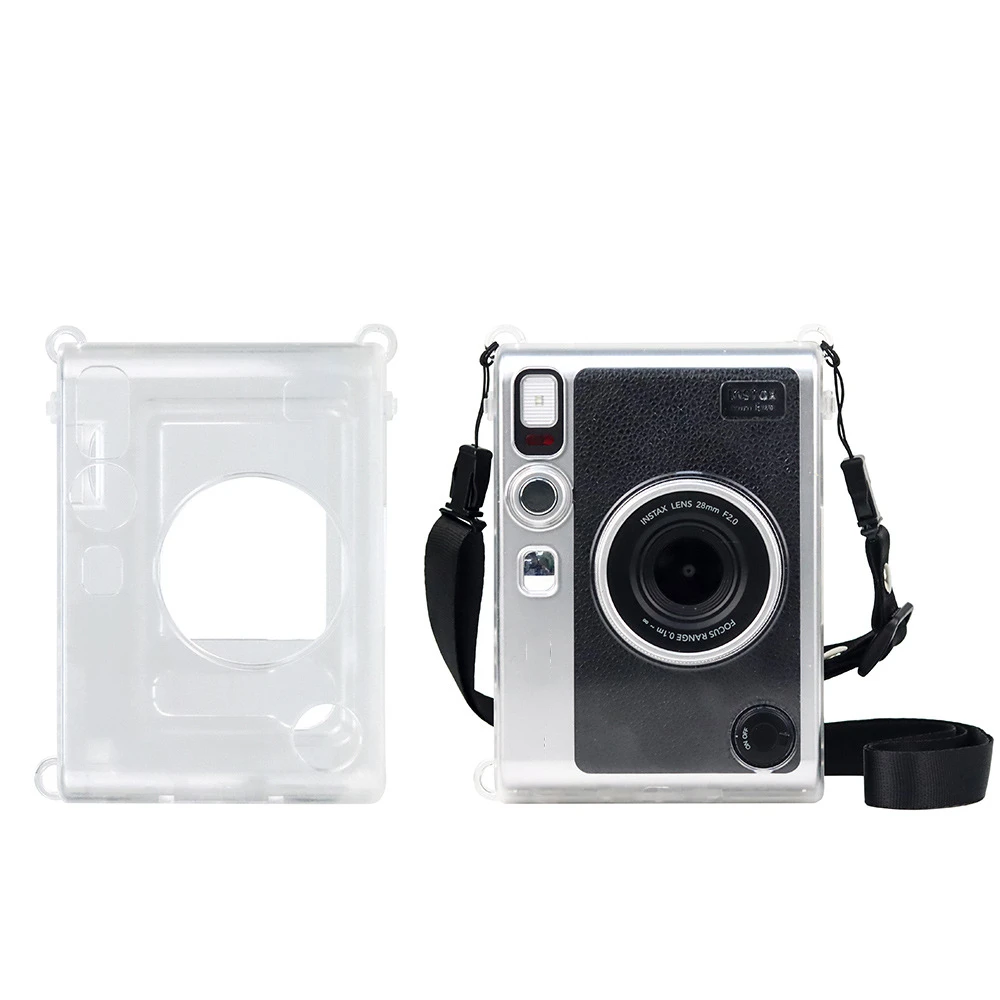 Фото Прозрачный чехол для хранения камеры Instax Mini EVO, защитный чехол с кристаллами, устойчивый к царапинам и падению, со шнурком №1