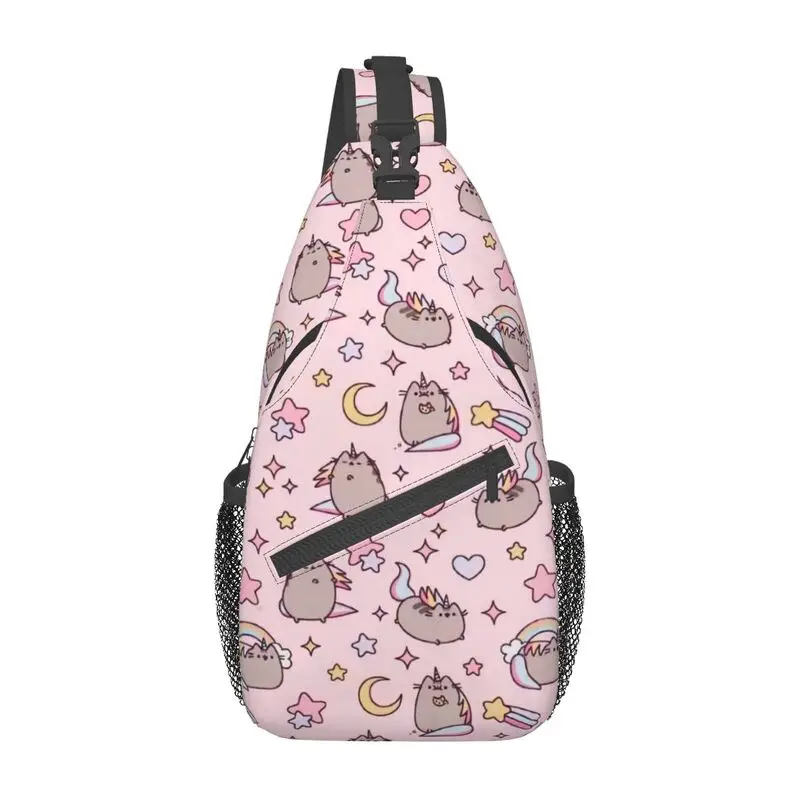 Kitty Cat Cartoon Sling Chest Bag Customized Crossbody Shoulder Backpack for Men Travel Hiking Daypack
